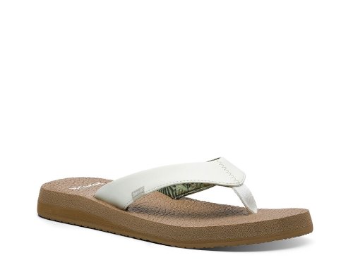 Tong Sanuk Yoga Mat Cushioned Femme - Blanche / Marron LDTYSX062